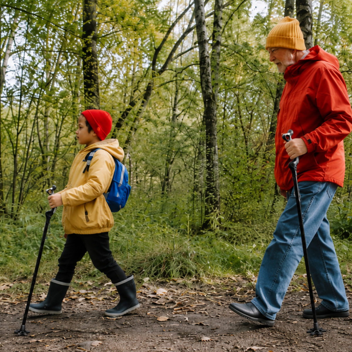 Walking cane beside a standard walker for size comparison