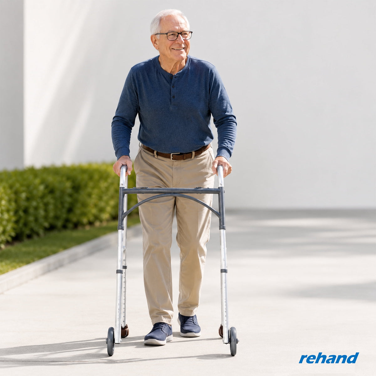 REHAND Lightweight Folding Walker with 5" Wheels, Adjustable Height Trigger Release Walker for Seniors & Adults