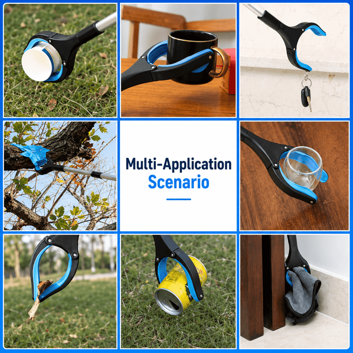 REHAND Reacher Grabber Tool,Foldable 32" Grabber Reacher with Rotating Jaw,Lightweight Pickup Tool for Seniors,Elderly,Disabled & Home Use,Blue