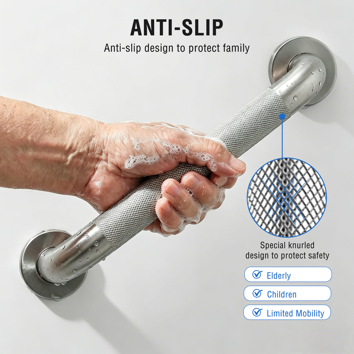 REHAND 16" Grab Bars for Shower, 2 Pack Non-Slip Wall Mount Polished Stainless Steel Bathroom Safety Handles, 450 lb Capacity