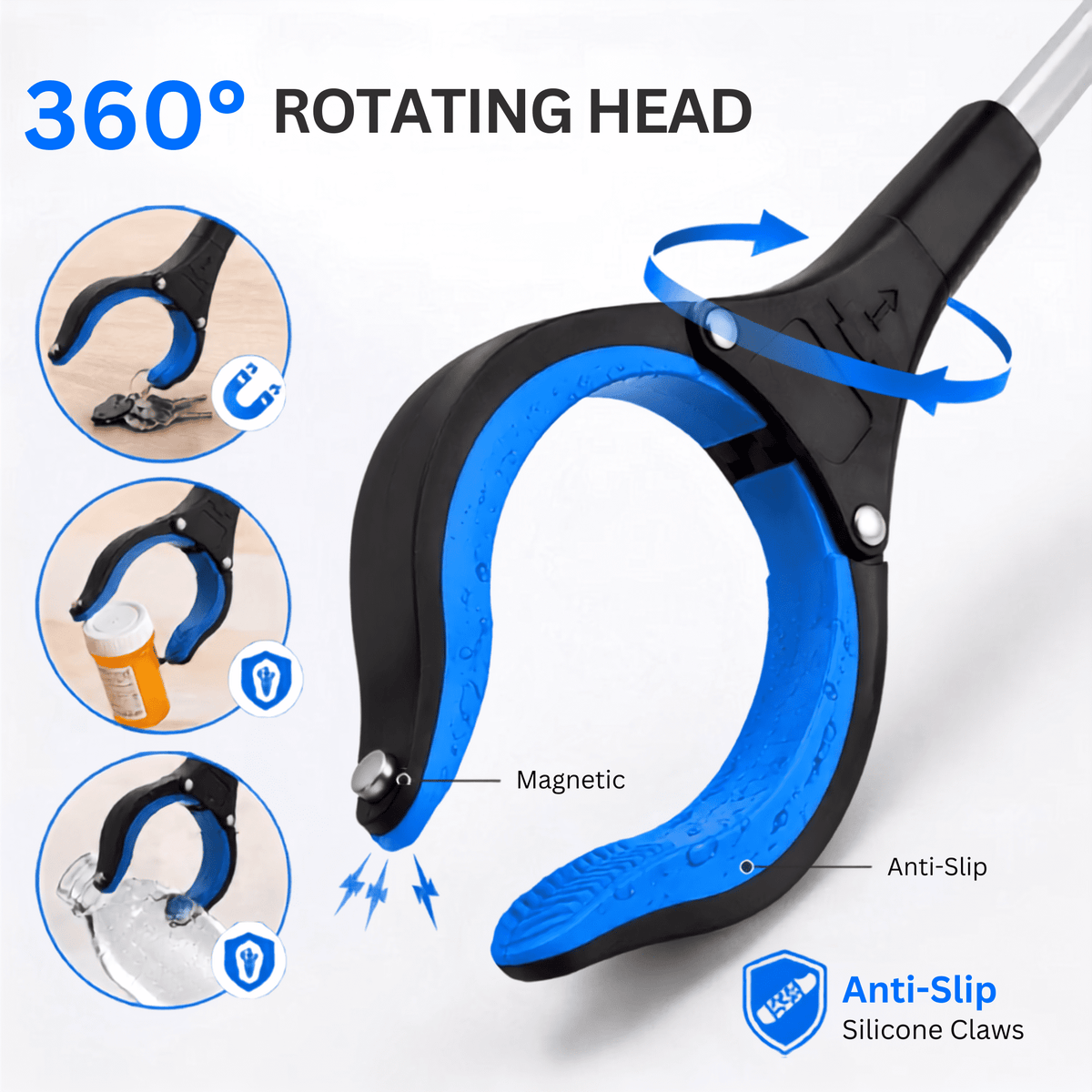 REHAND Reacher Grabber Tool,Foldable 32" Grabber Reacher with Rotating Jaw,Lightweight Pickup Tool for Seniors,Elderly,Disabled & Home Use,Blue