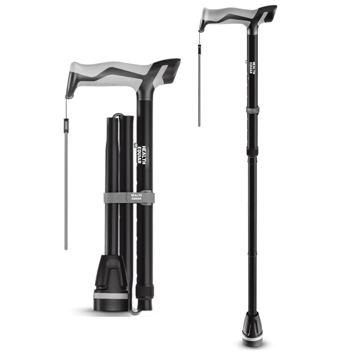 Healthbazaar Folding Walking Cane for Seniors, Collapsible Ergonomic Handle,Black