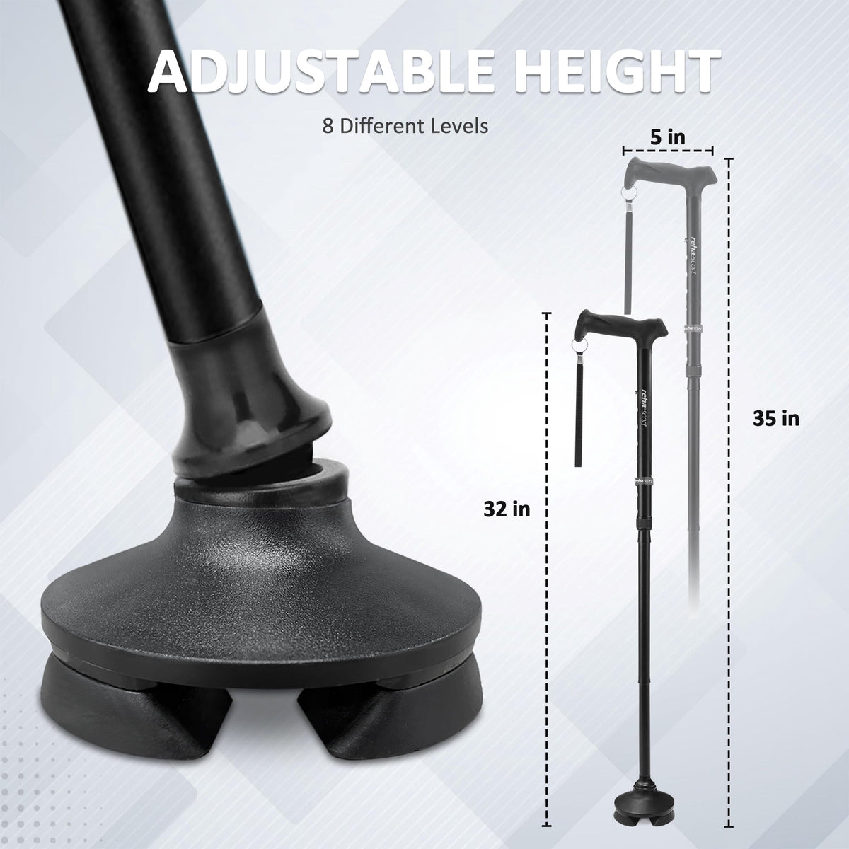 Rehaescort Folding Walking Cane for Women & Men,Adjustable,Lightweight,Ergonomic Grip