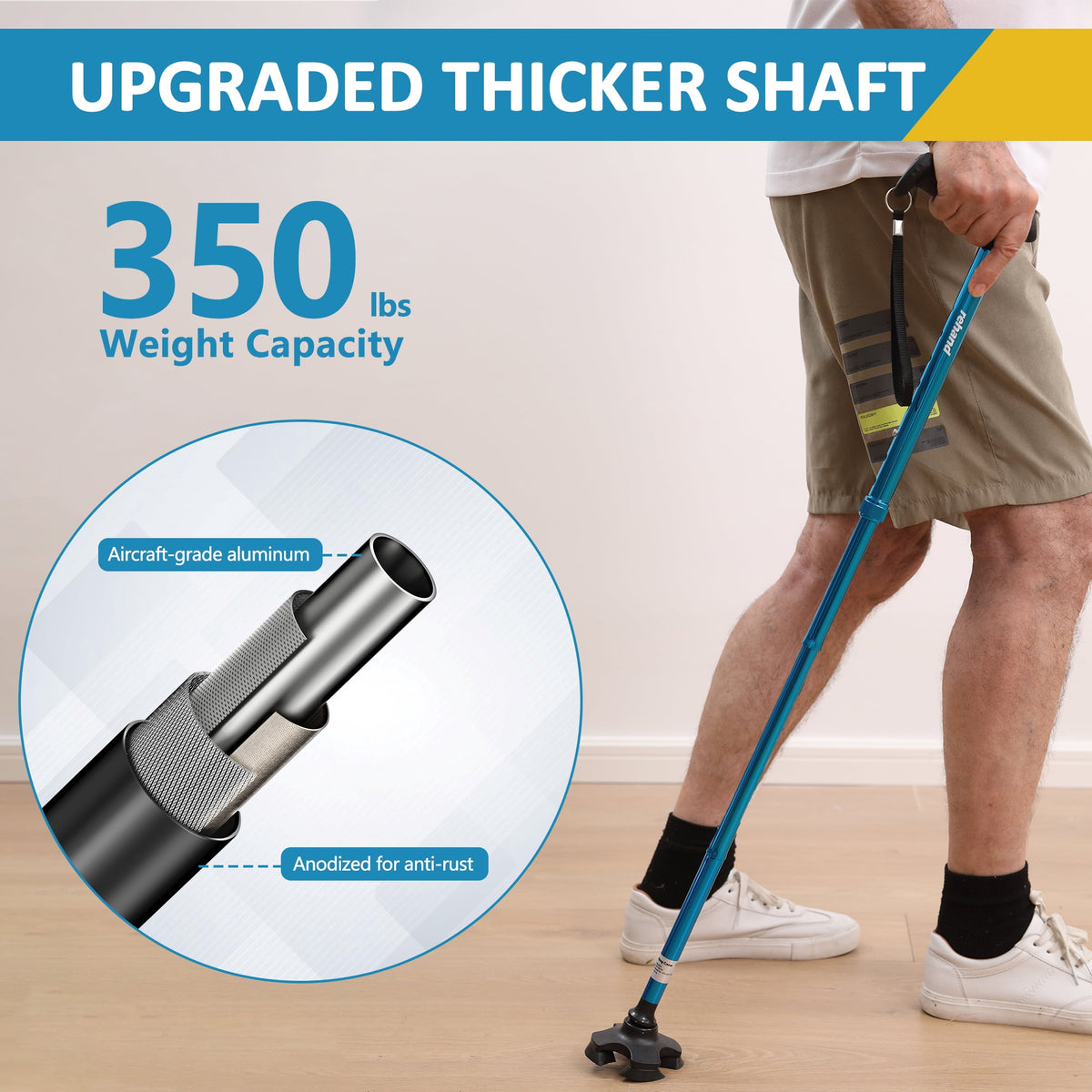 Rehand Adjustable Folding Walking Cane, Lightweight Walking Stick for Seniors & Adults, Heavy Duty, Blue