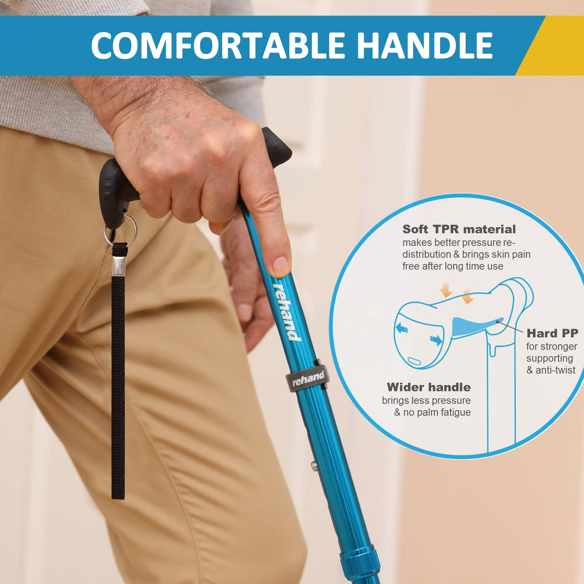 Rehand Adjustable Folding Walking Cane, Lightweight Walking Stick for Seniors & Adults, Heavy Duty, Blue