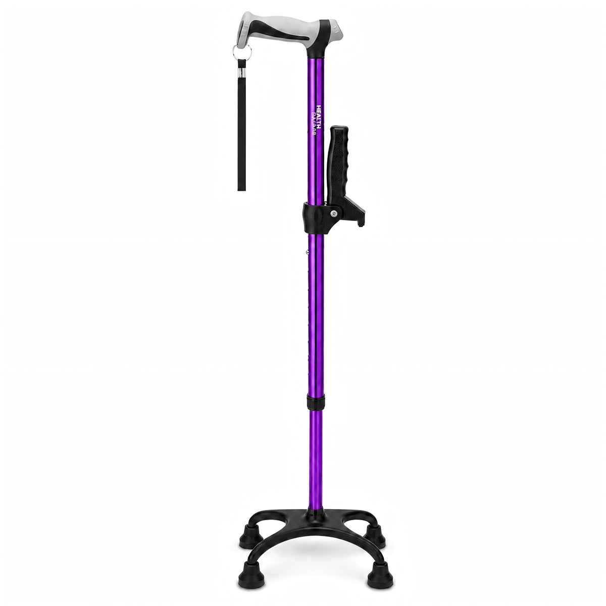 HEALTHBAZAAR Quad Cane Walking Cane for Women & Men for Balance Stability Adjustable Lightweight Walking Stick Purple