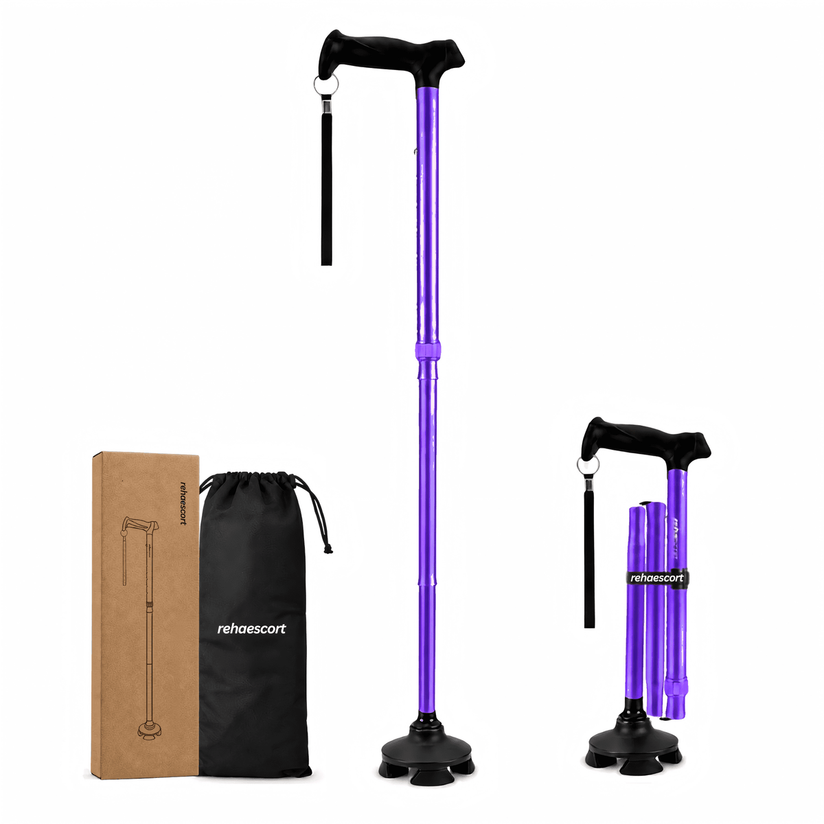 Rehaescort Adjustable Folding Walking Cane,Lightweight Heavy Duty Sticks Pivot Tip for Men and Women,Purple
