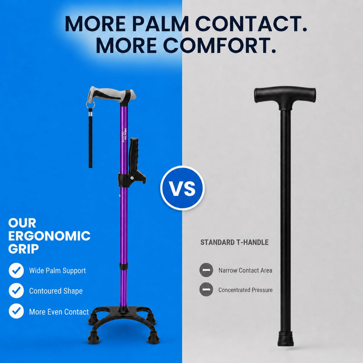 HEALTHBAZAAR Quad Cane Walking Cane for Women & Men for Balance Stability Adjustable Lightweight Walking Stick Purple