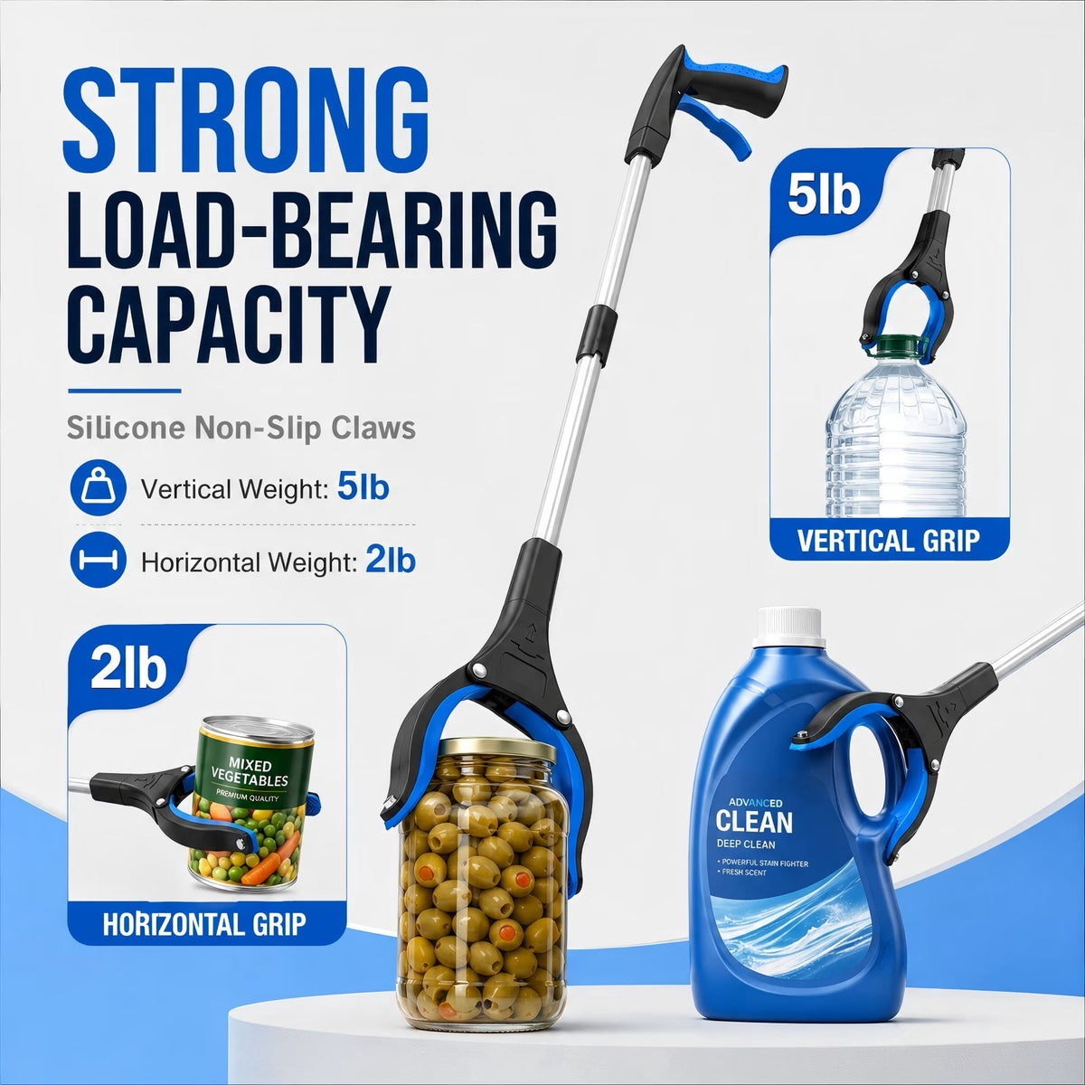 REHAND Reacher Grabber Tool,Foldable 32" Grabber Reacher with Rotating Jaw,Lightweight Pickup Tool for Seniors,Elderly,Disabled & Home Use,Blue