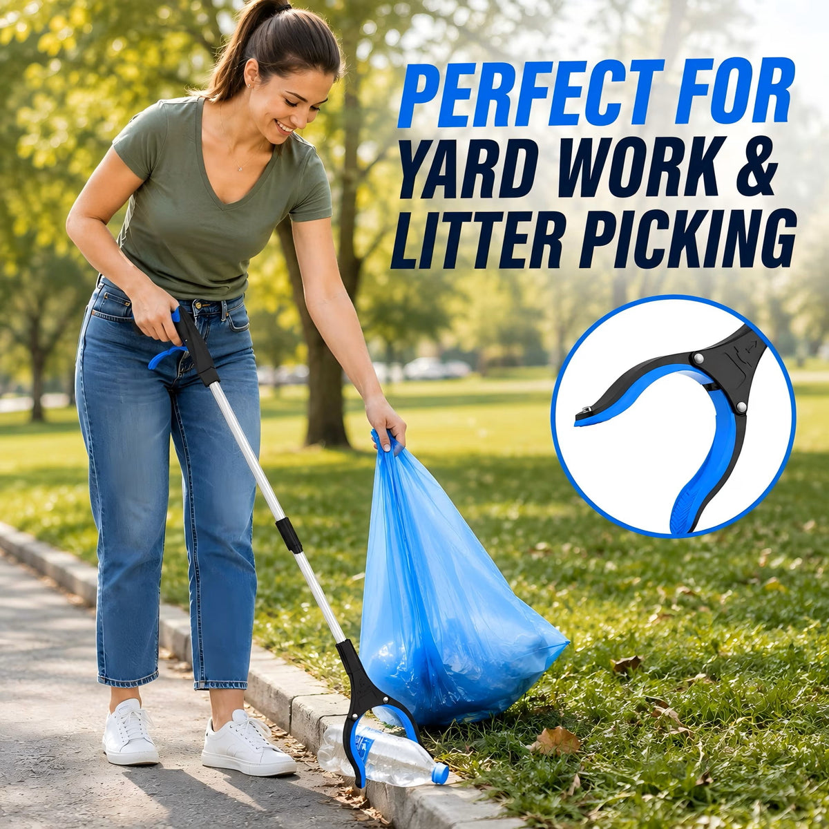REHAND Reacher Grabber Tool,Foldable 32" Grabber Reacher with Rotating Jaw,Lightweight Pickup Tool for Seniors,Elderly,Disabled & Home Use,Blue