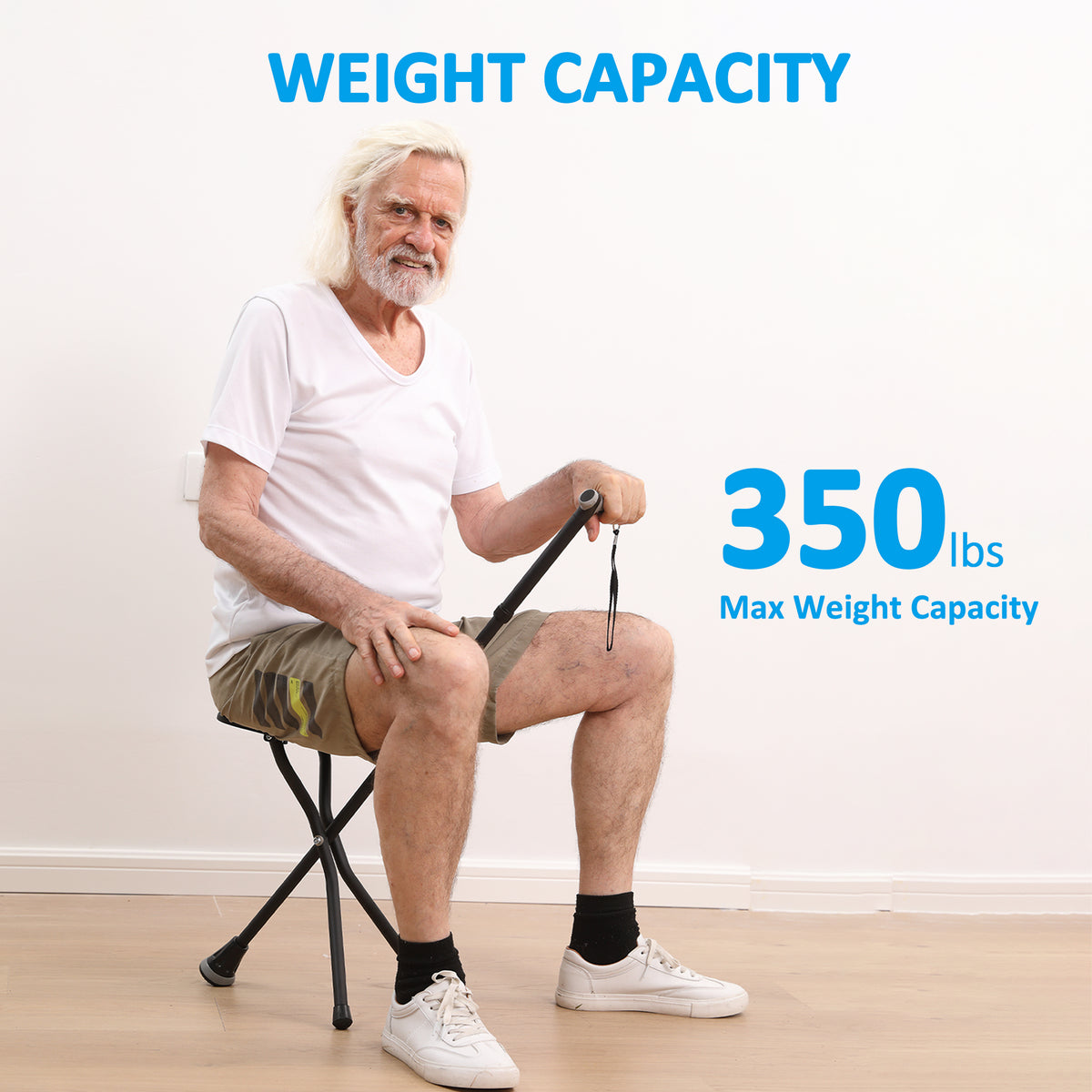 Rehand Walking Cane with Seat, Folding Adjustable Lightweight,Black