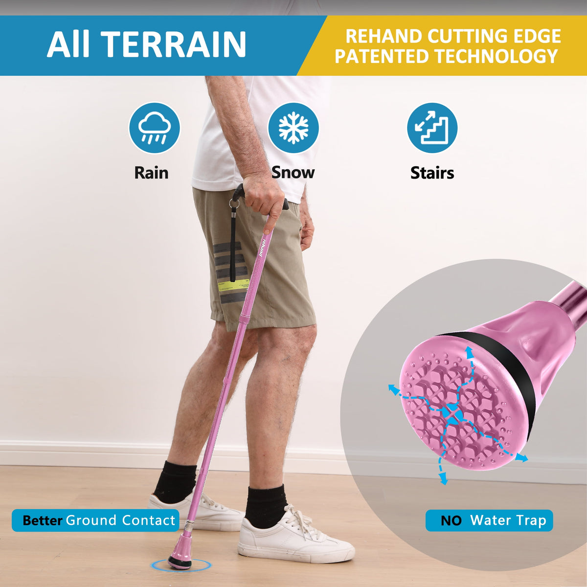 REHAND Foldable Walking Canes,Adjustable Height | Lightweight & Durable | Heavy Duty Walking Cane for Seniors Women & Men,Pink