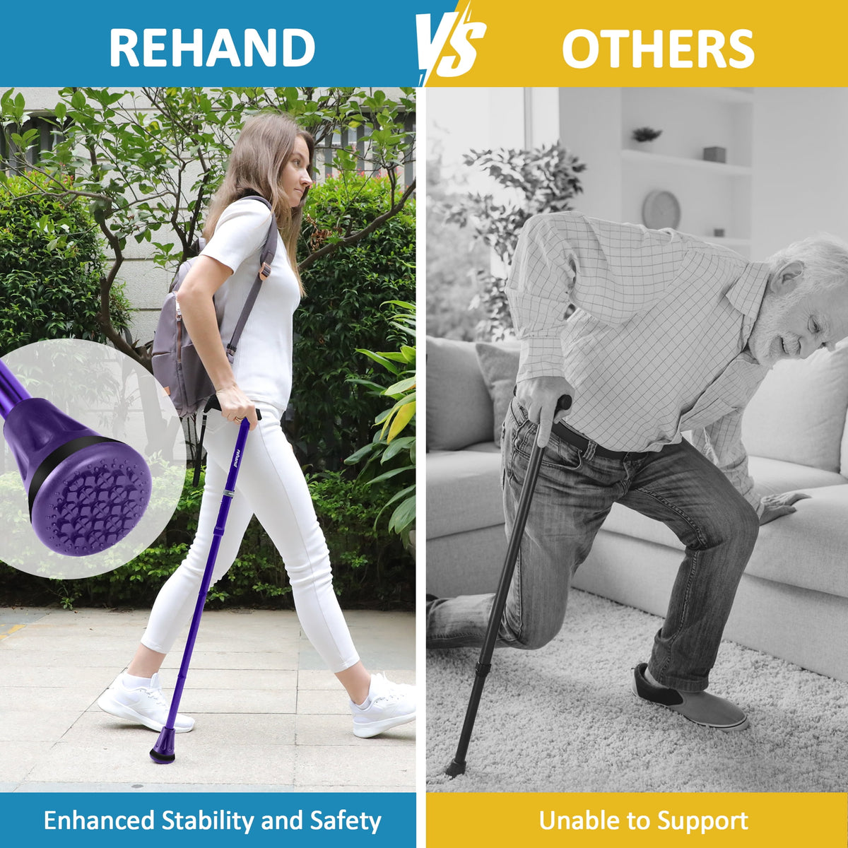 REHAND Walking Canes for Women & Men,Foldable Adjustable Collapsible Walking Stick for Seniors,Pivoting,Purple