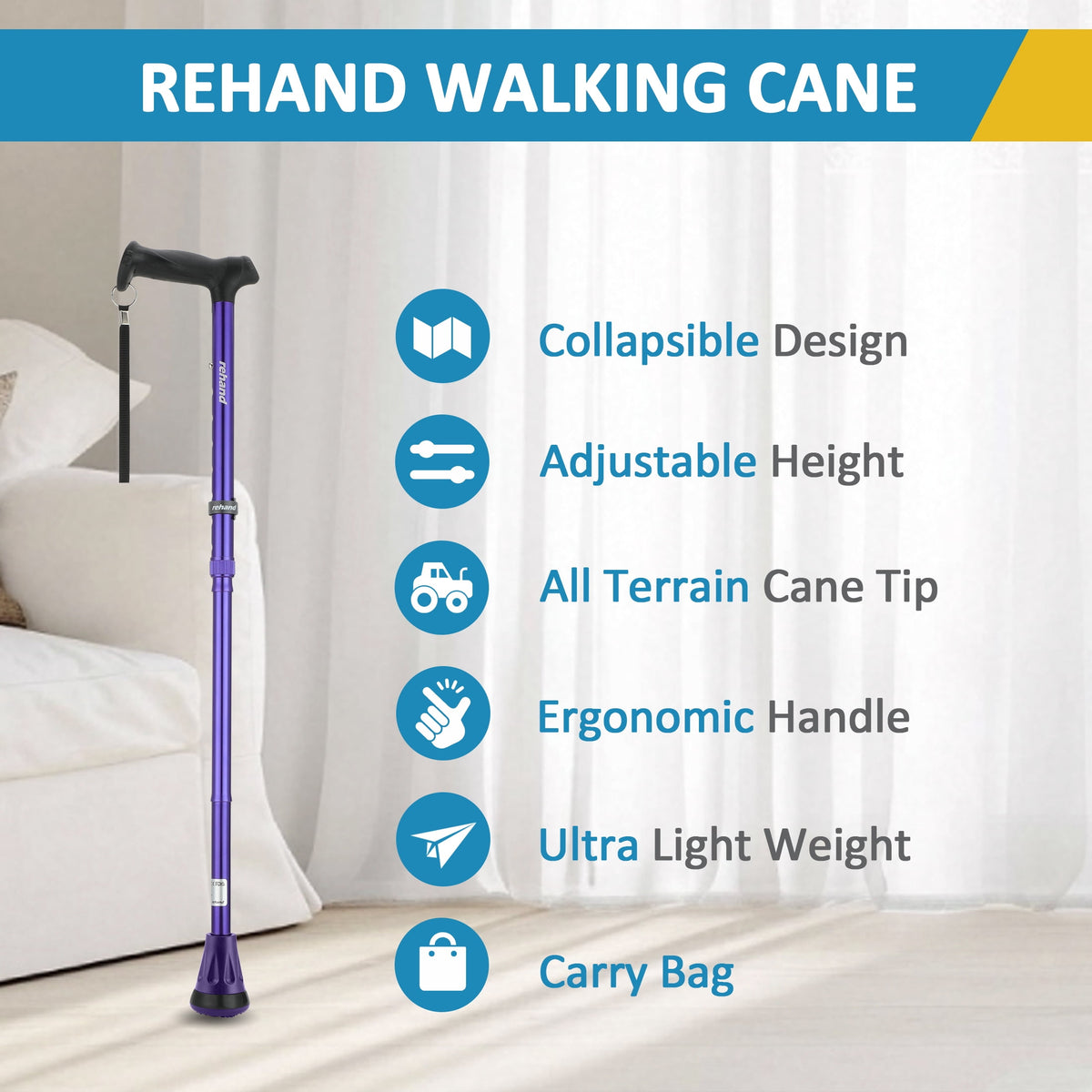 REHAND Walking Canes for Women & Men,Foldable Adjustable Collapsible Walking Stick for Seniors,Pivoting,Purple
