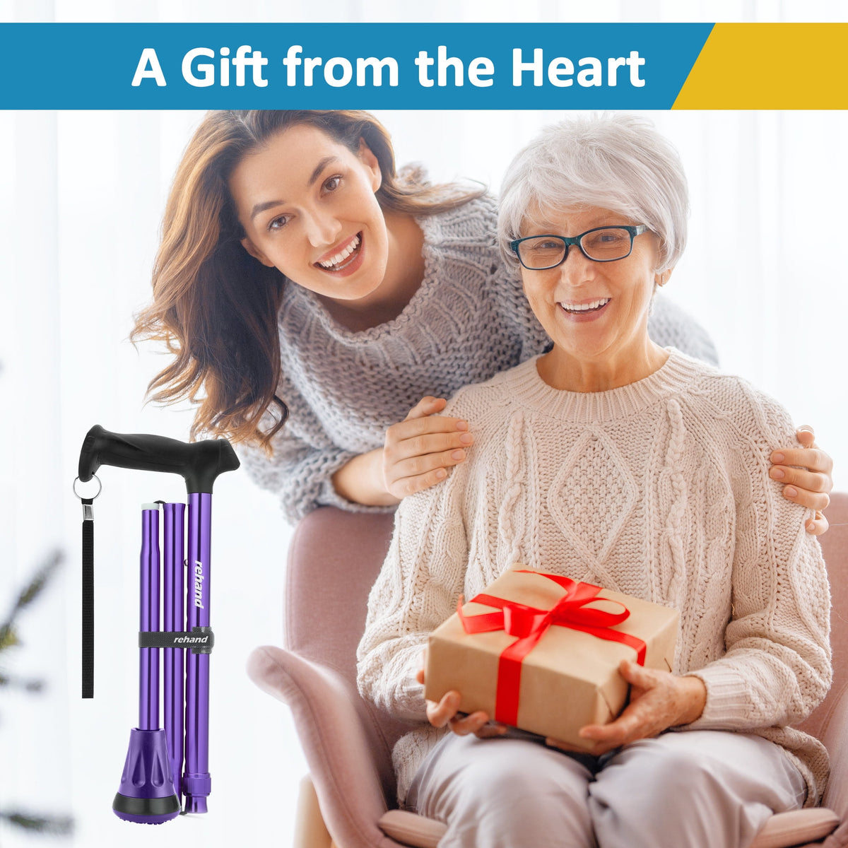 REHAND Walking Canes for Women & Men,Foldable Adjustable Collapsible Walking Stick for Seniors,Pivoting,Purple