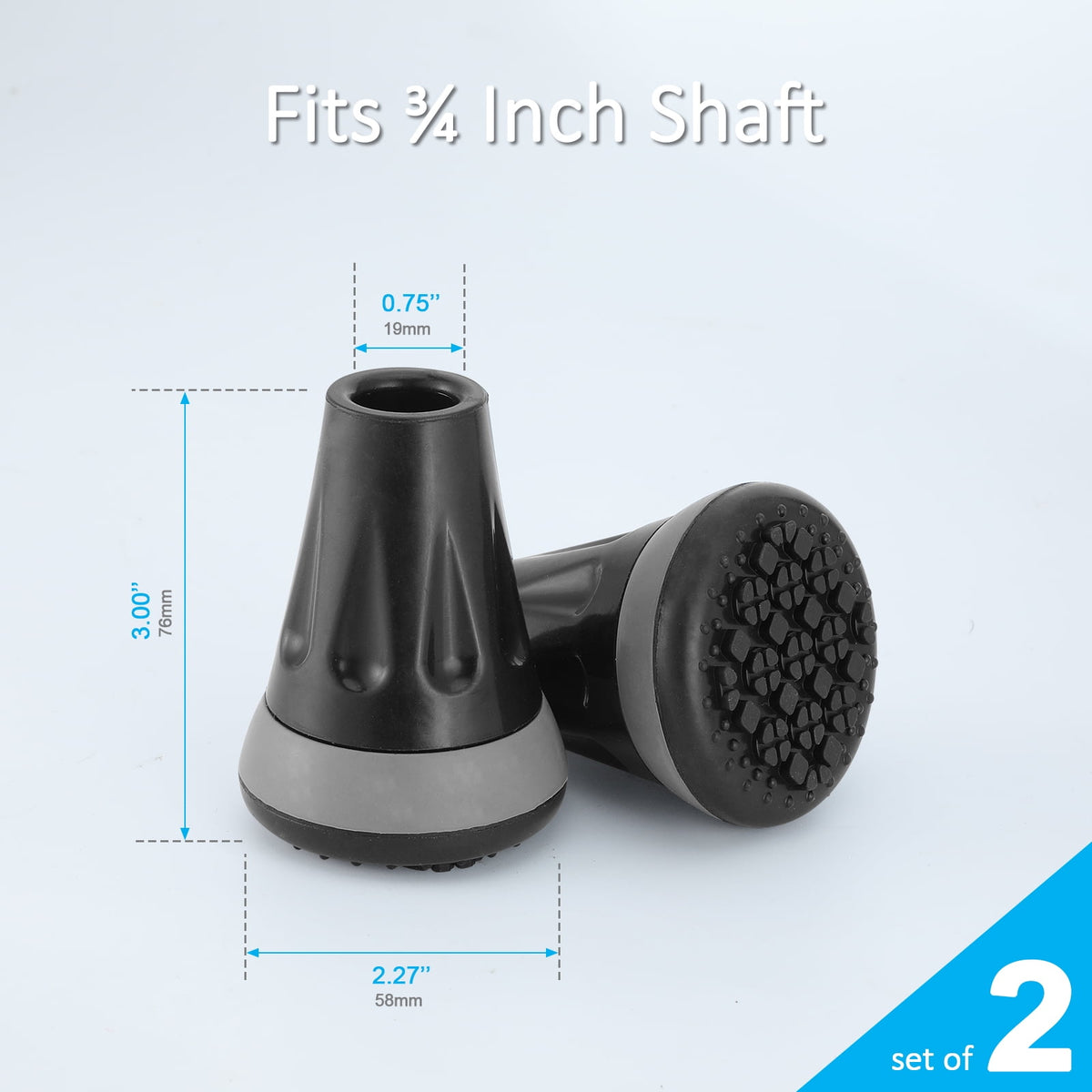 Rehand Rubber Swivel Tip for Cane and Crutch, 3/4 Inch All Terrain Replacement Foot Pad, Black, 2PCS