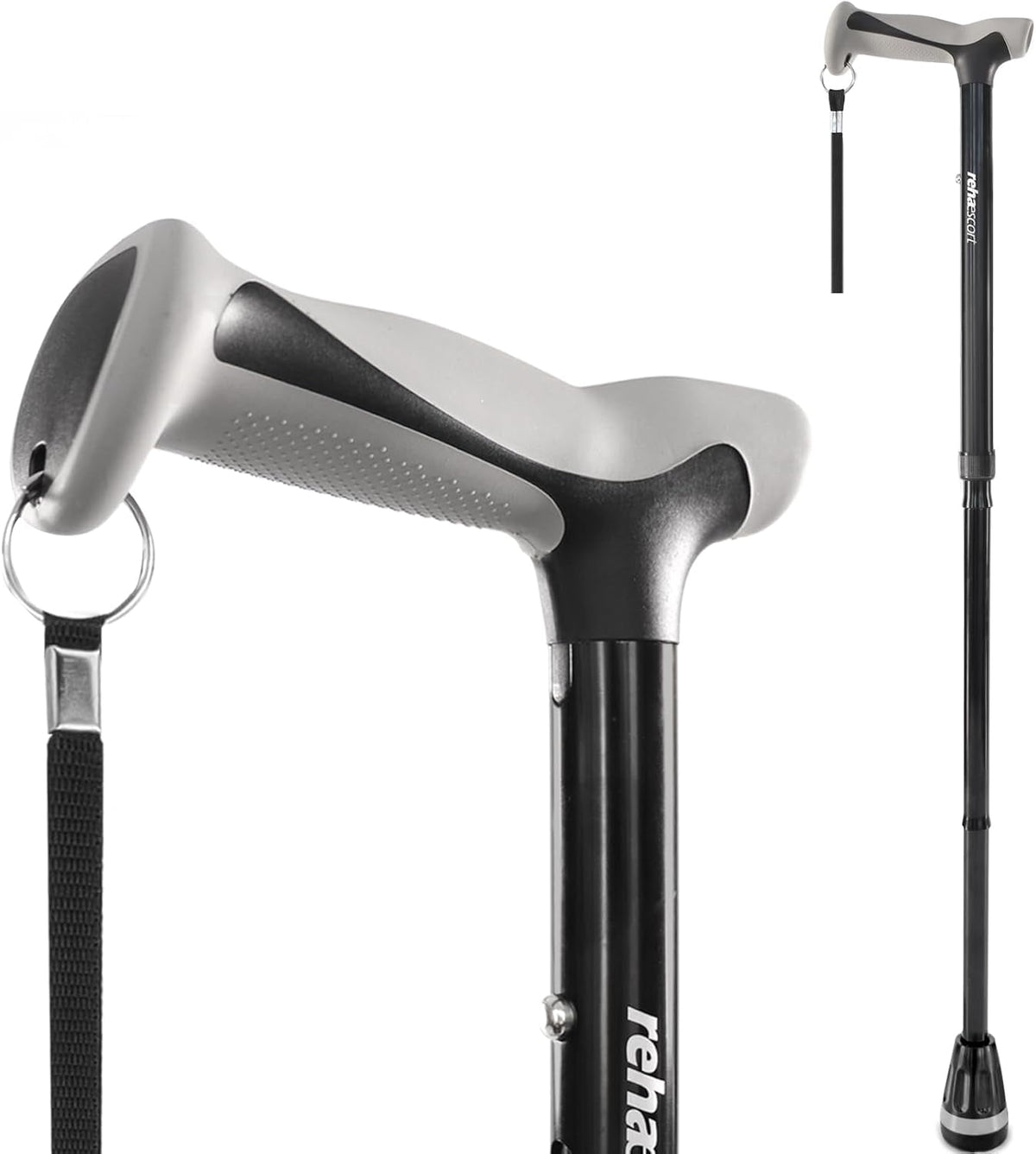 Rehaescort Adjustable Folding Walking Cane,Lightweight Stick for Seniors and Adults,Collapsible,Heavy Duty,Black