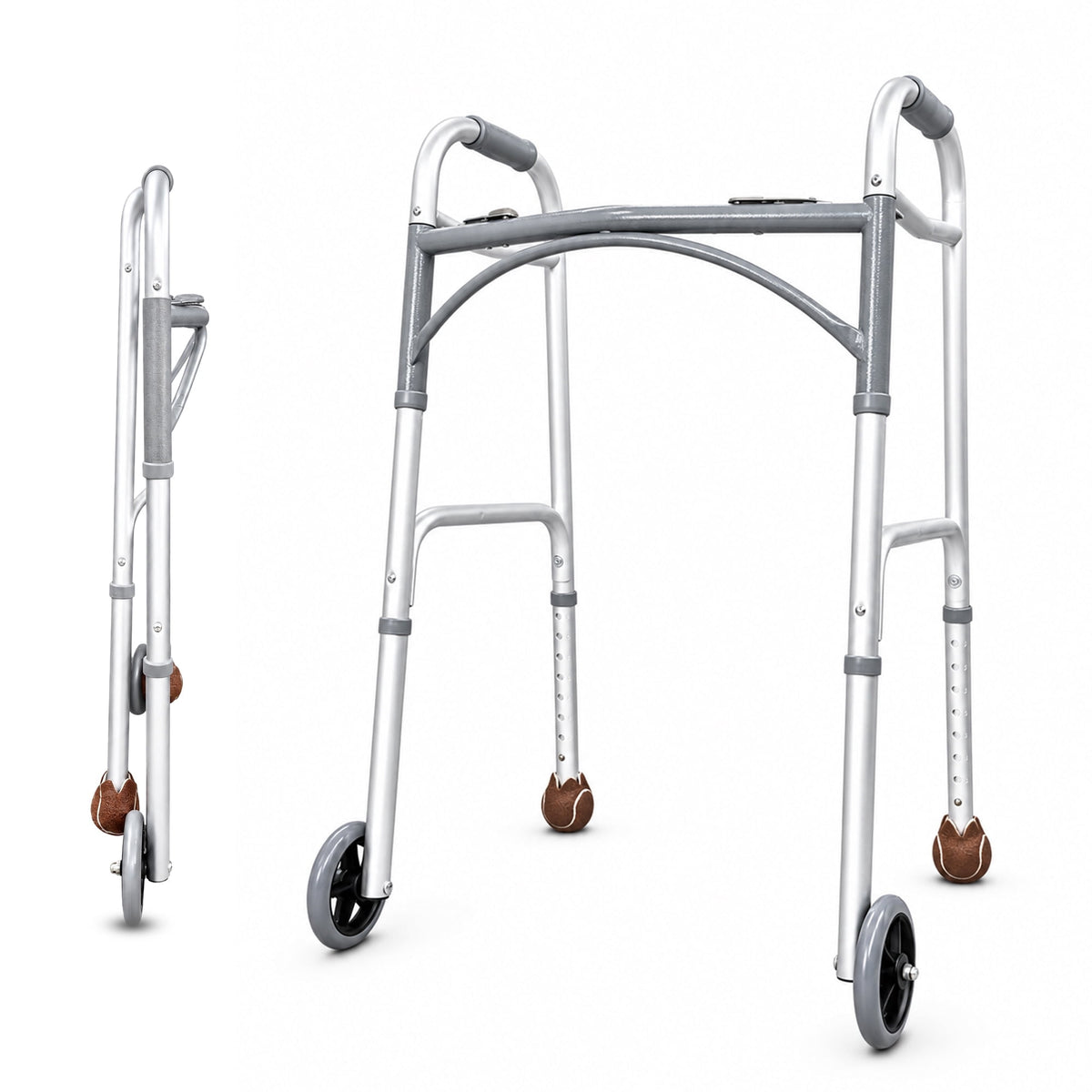 REHAND Lightweight Folding Walker with 5" Wheels, Adjustable Height Trigger Release Walker for Seniors & Adults