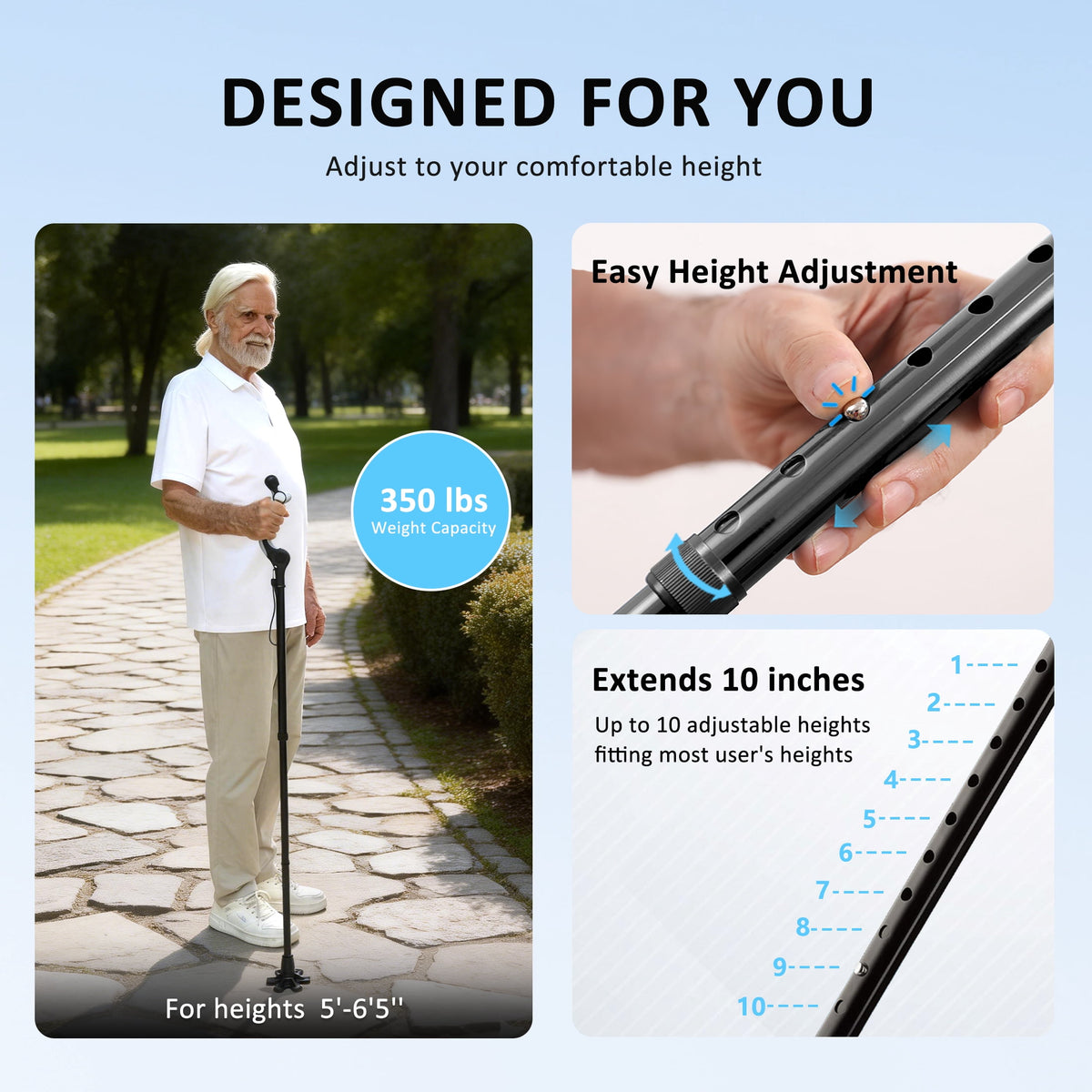 REHAND Walking Cane,Self Standing Upright Posture ,Folding,Adjustable