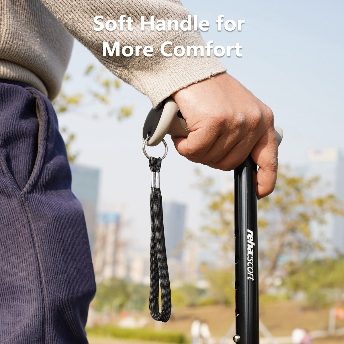 Rehaescort Adjustable Folding Walking Cane,Lightweight Stick for Seniors and Adults,Collapsible,Heavy Duty,Black