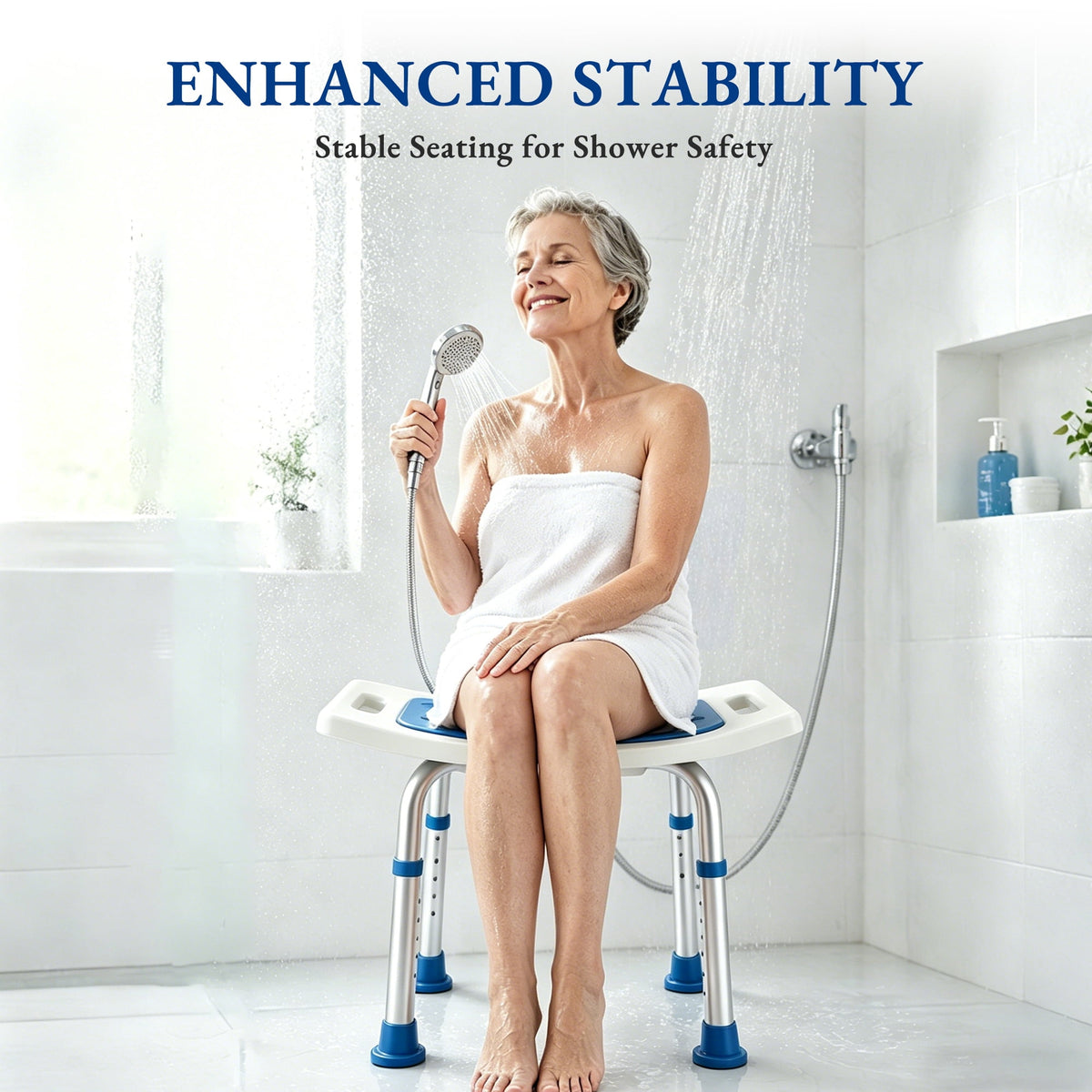 REHAND Shower Chair,Adjustable Bath Bench Stool,400 lbs Limit,Blue