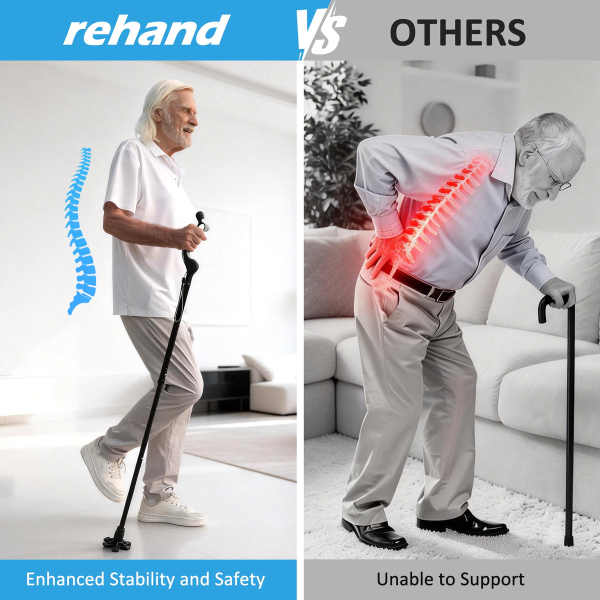 REHAND Walking Cane,Self Standing Upright Posture ,Folding,Adjustable
