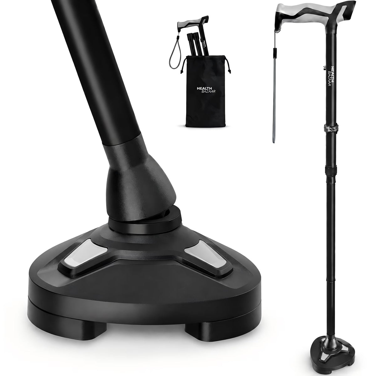 Healthbazaar Adjustable Walk Cane for Seniors,Foldable Cane,Black
