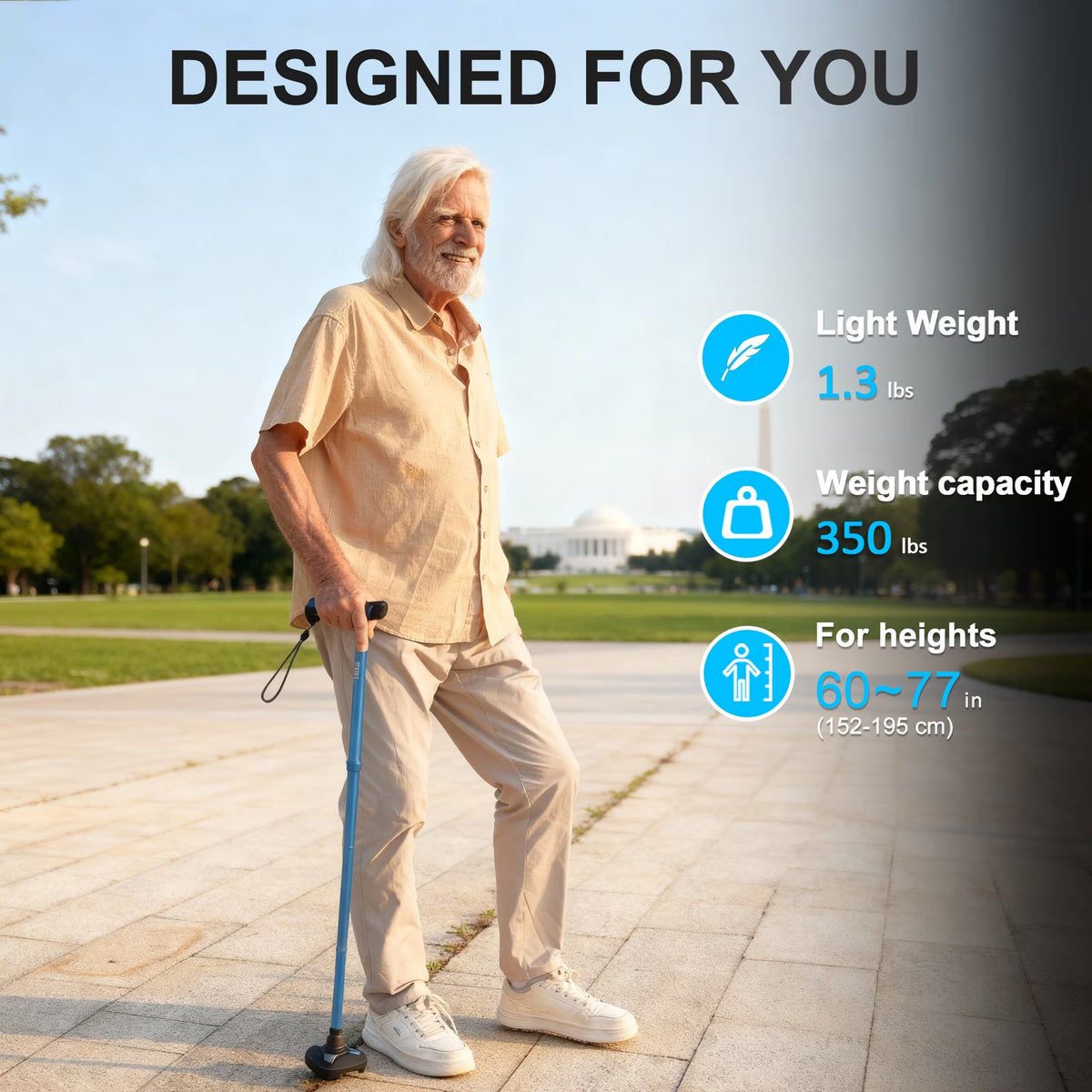 Healthbazaar Adjustable Walk Cane for Seniors,Foldable Cane,Black
