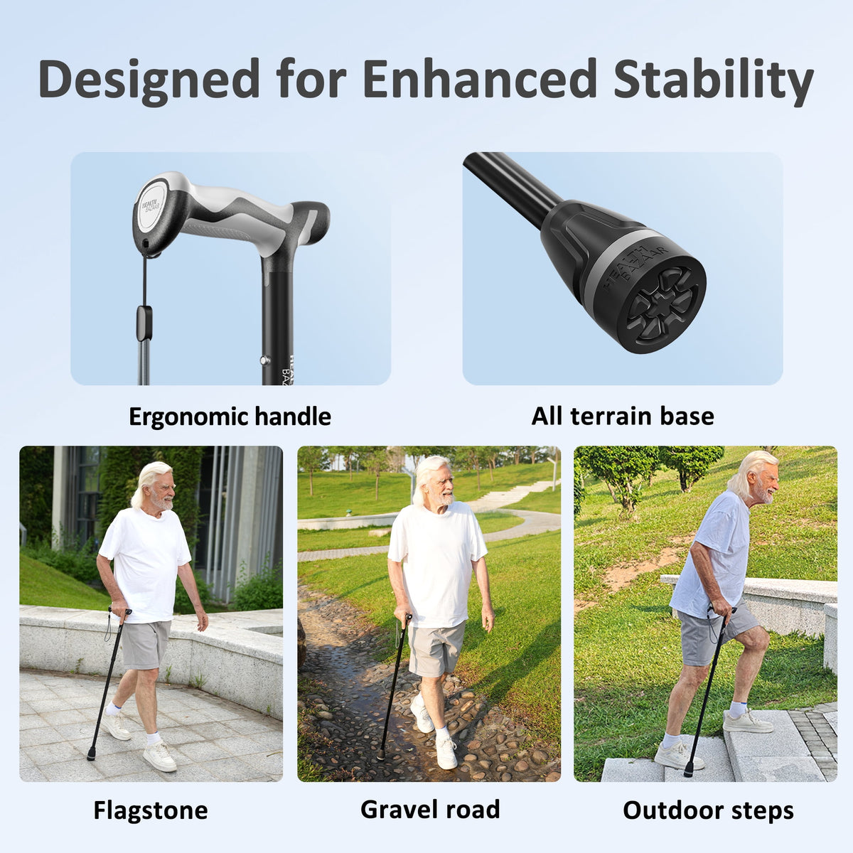 Healthbazaar LED Walking Cane with Shock-Absorbing Tip,Folding Cane