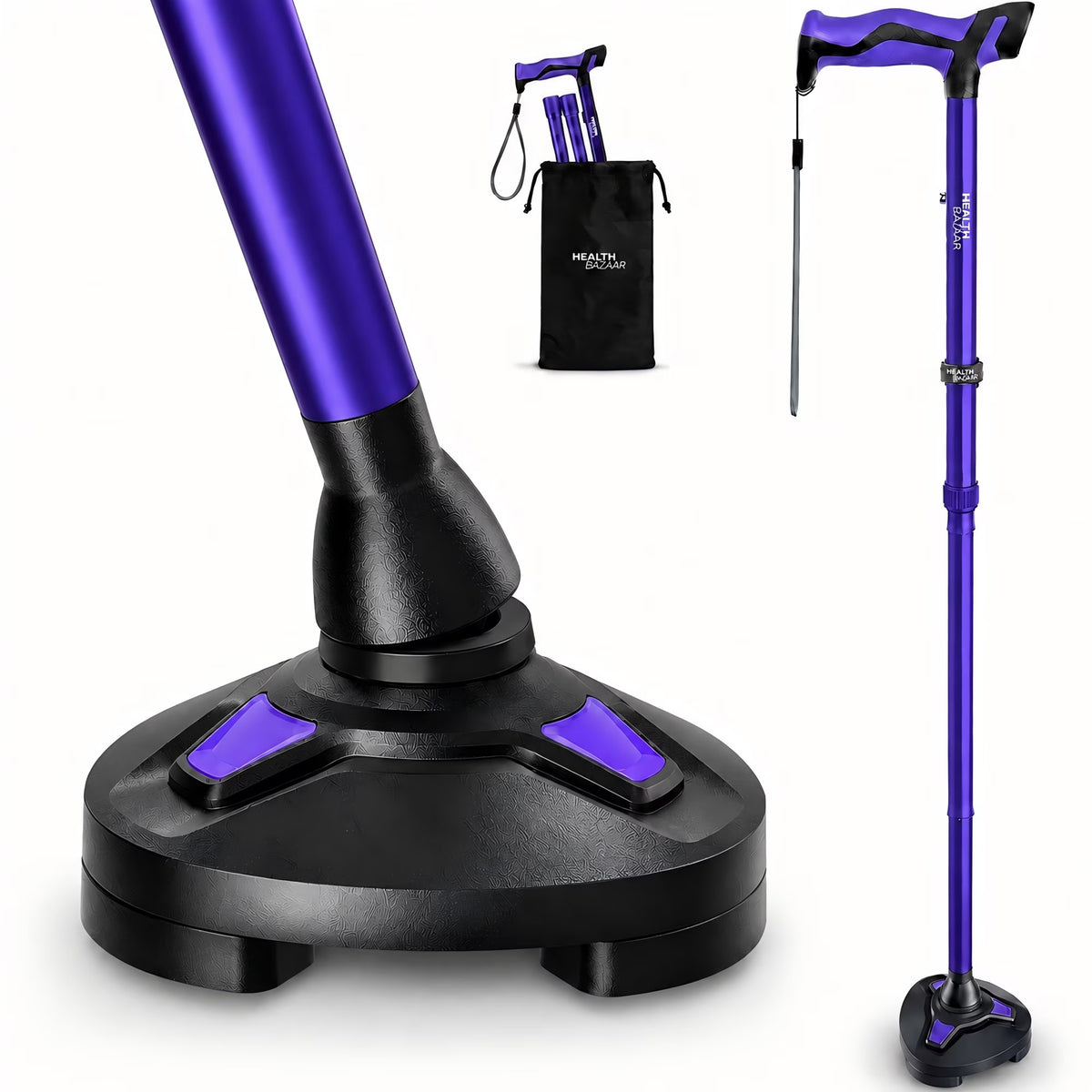 Healthbazaar Adjustable Folding Walking Cane for Women & Men, Purple
