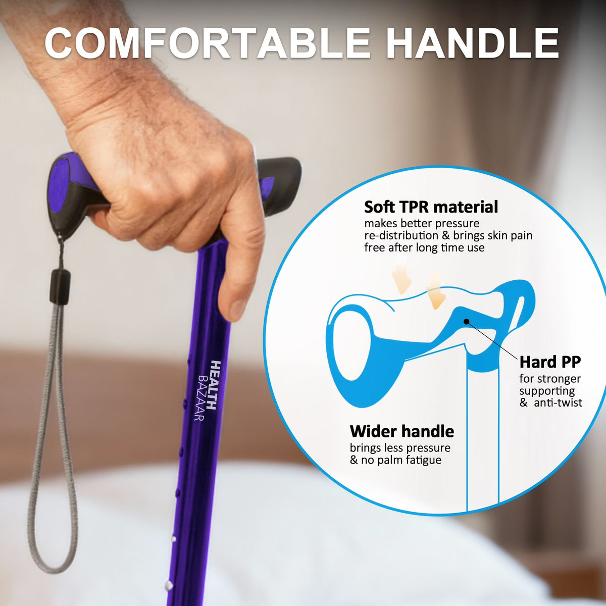 Healthbazaar Adjustable Folding Walking Cane for Women & Men, Purple
