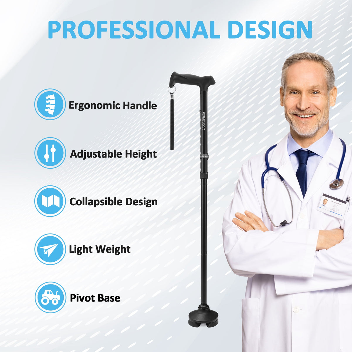 Rehaescort Folding Walking Cane for Women & Men,Adjustable,Lightweight,Ergonomic Grip