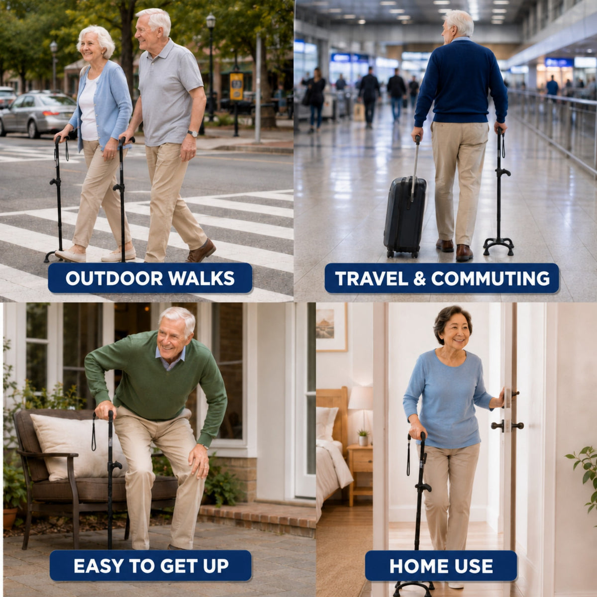 REHAND Walking Cane,Adjustable Lightweight Quad Canes for Women & Men,Black
