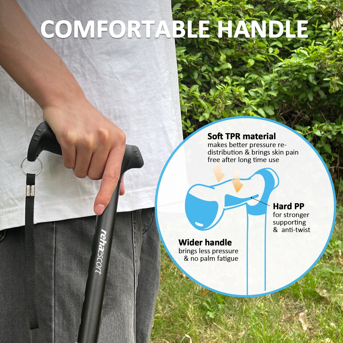 Rehaescort Folding Walking Cane for Women & Men,Adjustable,Lightweight,Ergonomic Grip