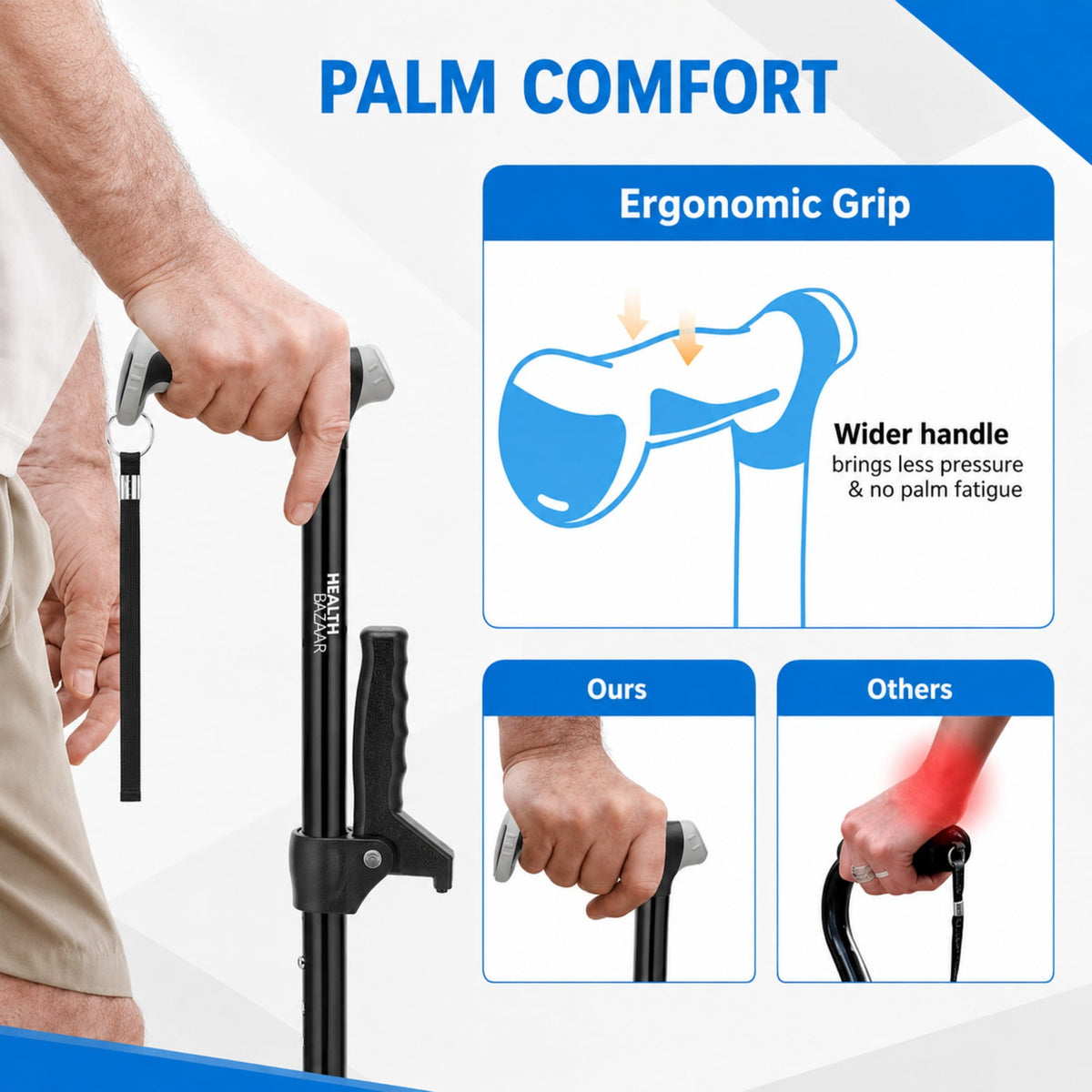 REHAND Walking Cane,Adjustable Lightweight Quad Canes for Women & Men,Black
