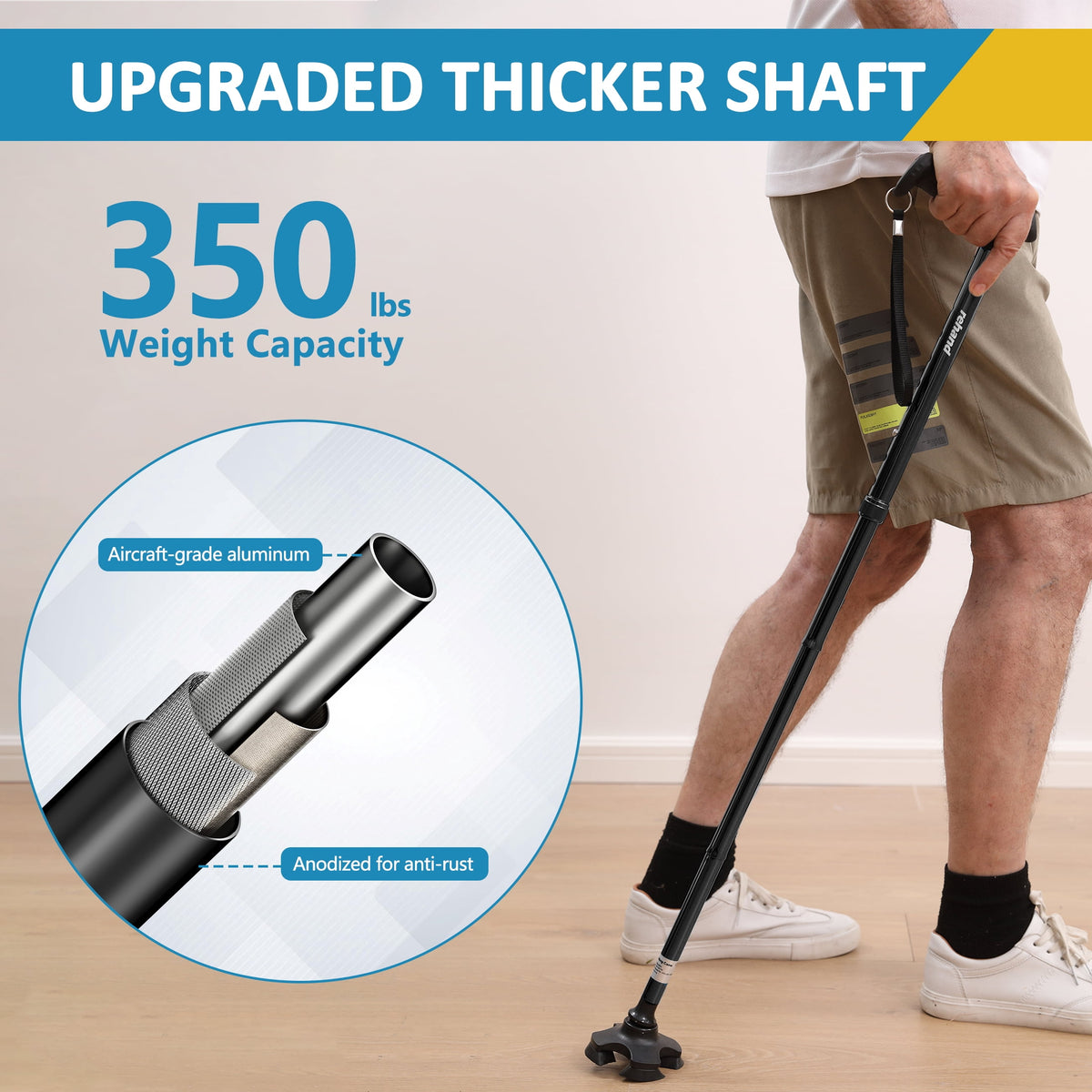 Rehand Adjustable Folding Walking Cane with T-Grip, Lightweight and Collapsible, Black