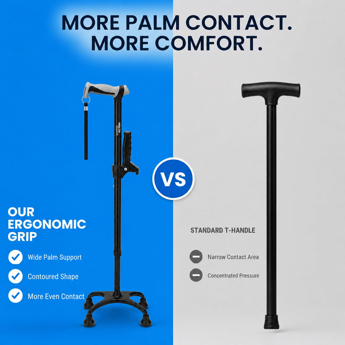 REHAND Walking Cane,Adjustable Lightweight Quad Canes for Women & Men,Black
