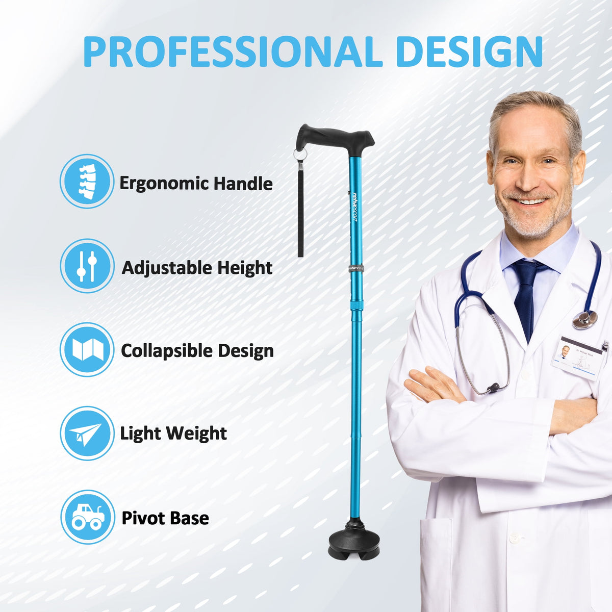 Rehaescort Adjustable Folding Walking Cane,Lightweight Heavy Duty Sticks Pivot Tip for Men and Women,Blue