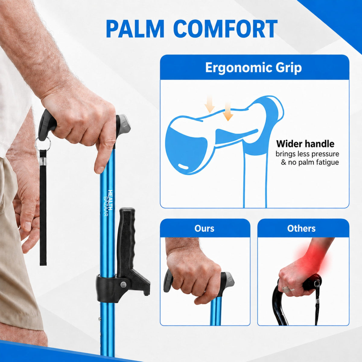 Healthbazaar Adjustable Lightweight Quad Cane for Women and Men, Blue