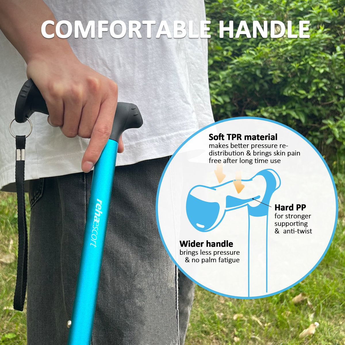 Rehaescort Adjustable Folding Walking Cane,Lightweight Heavy Duty Sticks Pivot Tip for Men and Women,Blue