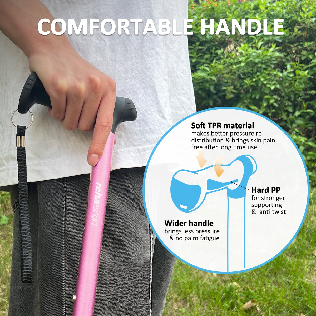 Rehaescort Walking Cane with Travel Bag for Aldult,Adjustable Walking Sticks,Hiking Sticks Lightweight Pivot Tip for Men and Women,Pink