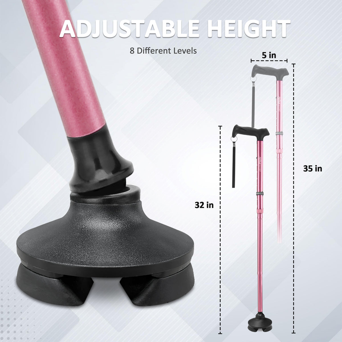 Rehaescort Walking Cane with Travel Bag for Aldult,Adjustable Walking Sticks,Hiking Sticks Lightweight Pivot Tip for Men and Women,Pink