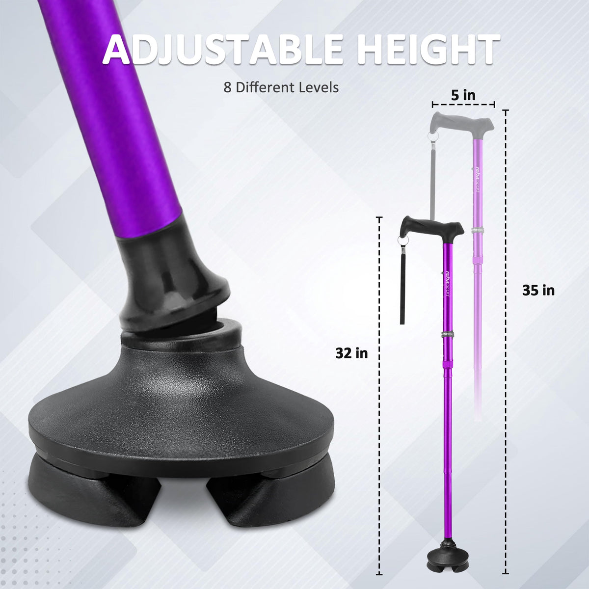 Rehaescort Adjustable Folding Walking Cane,Lightweight Heavy Duty Sticks Pivot Tip for Men and Women,Purple
