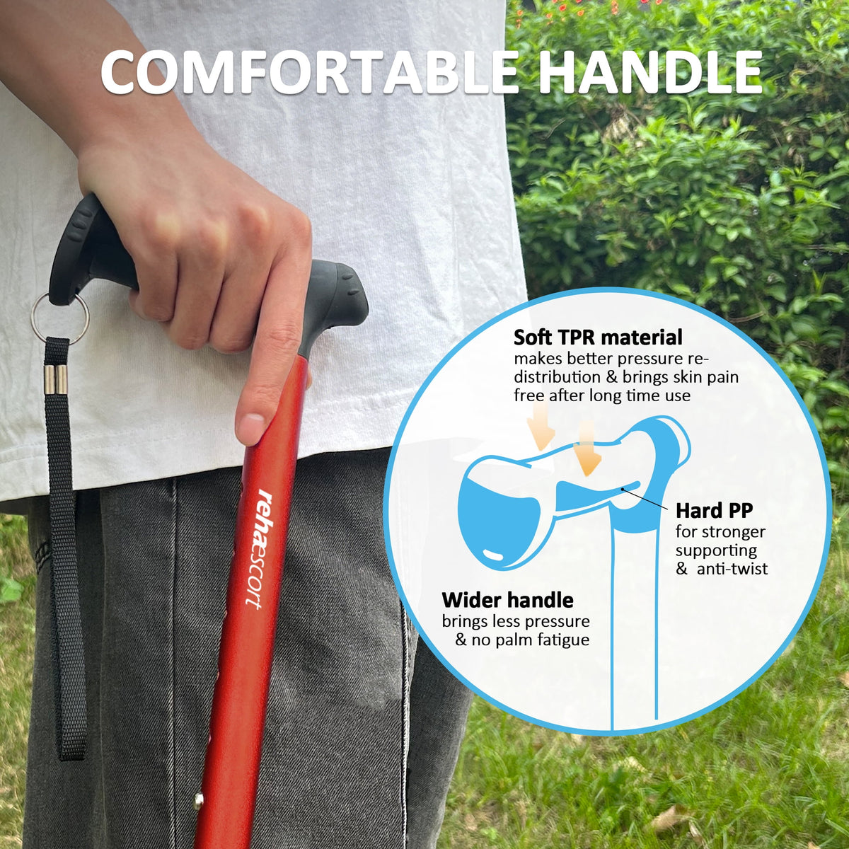 Rehaescort Adjustable Folding Walking Cane,Lightweight Heavy Duty Sticks Pivot Tip for Men and Women,Red