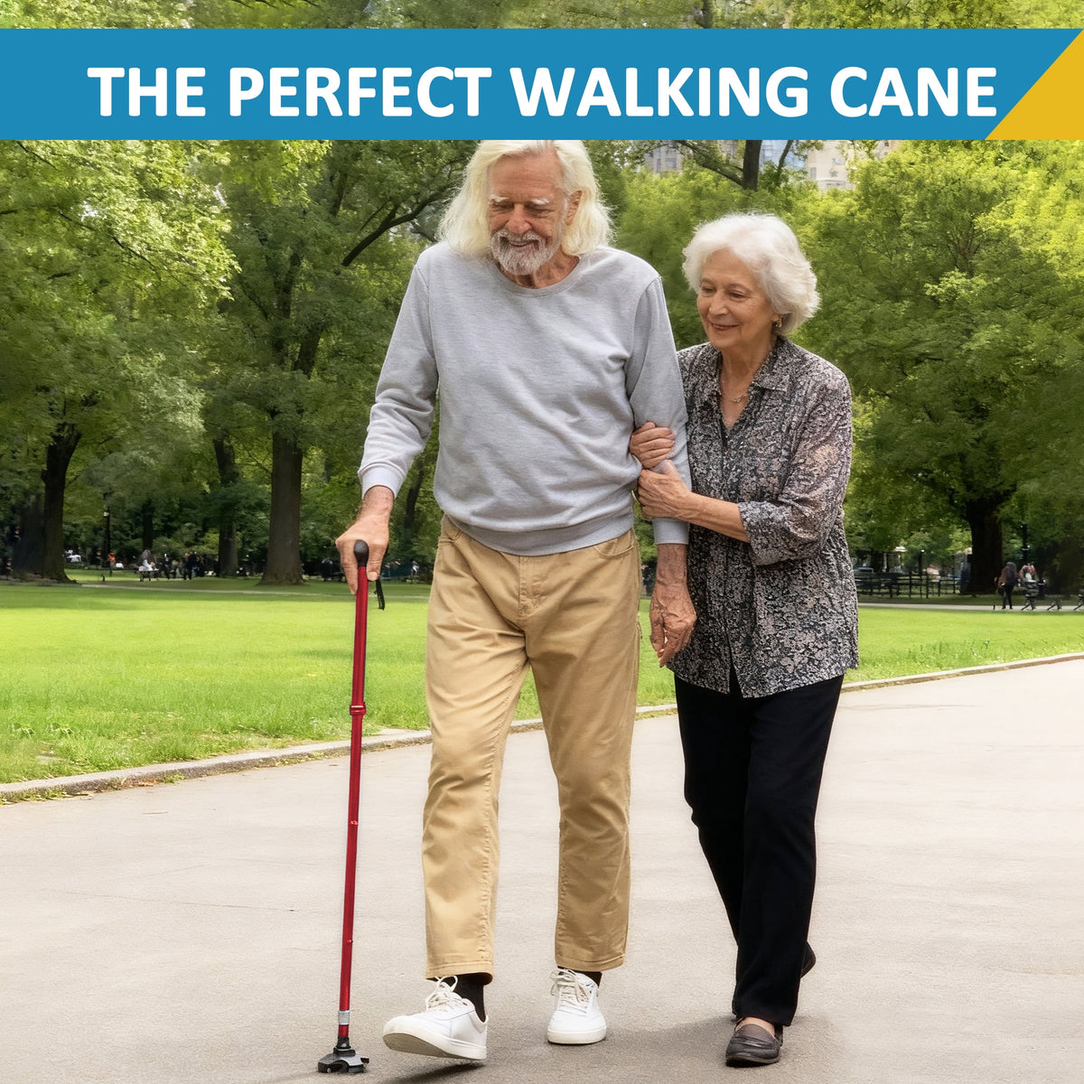 Rehand Adjustable Folding Walking Cane with Pivoting Tip, Lightweight Aluminum, Soft Handle Grip, Red