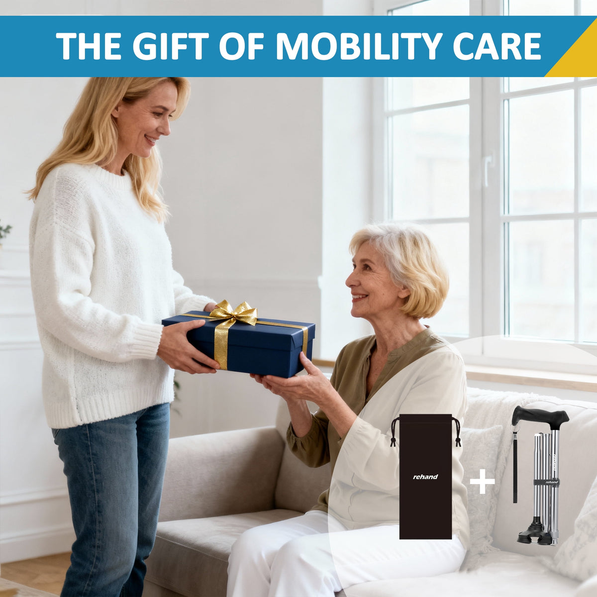 Rehand Adjustable Walking Cane, Lightweight Folding Stick for Seniors and Adults, Collapsible, Heavy Duty, Silver