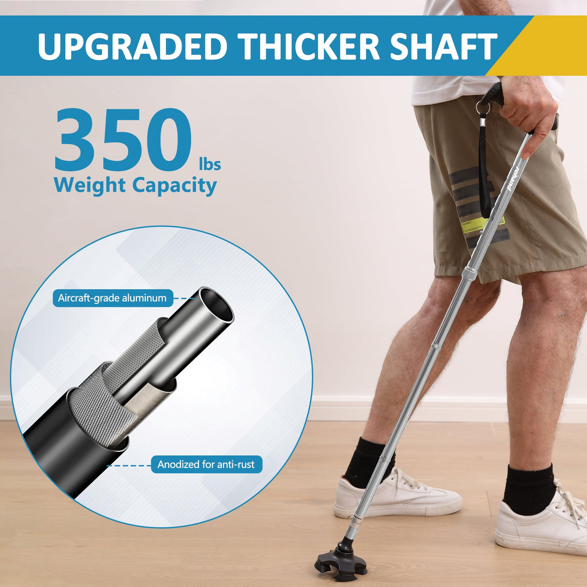 Rehand Adjustable Walking Cane, Lightweight Folding Stick for Seniors and Adults, Collapsible, Heavy Duty, Silver