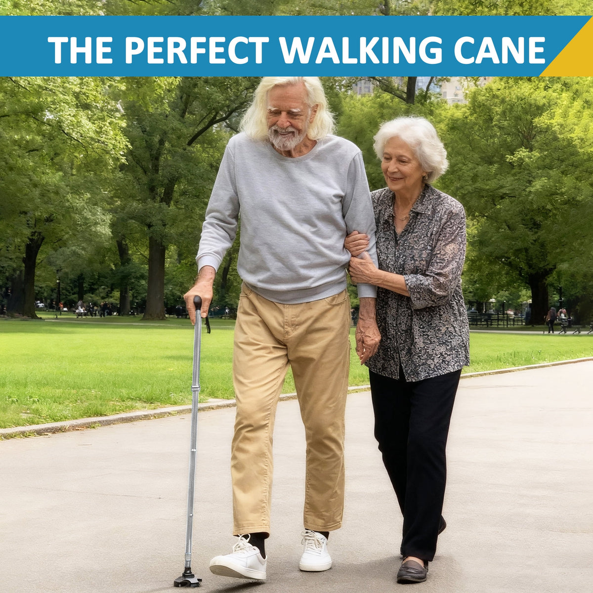 Rehand Adjustable Walking Cane, Lightweight Folding Stick for Seniors and Adults, Collapsible, Heavy Duty, Silver