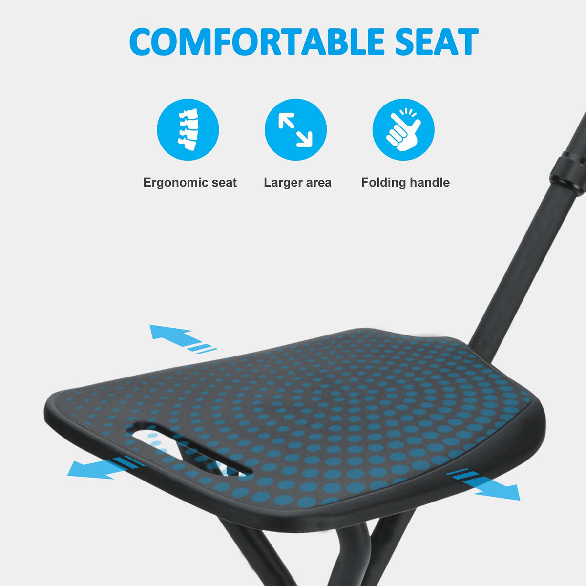 Rehand Walking Cane with Seat, Folding Adjustable Lightweight,Black