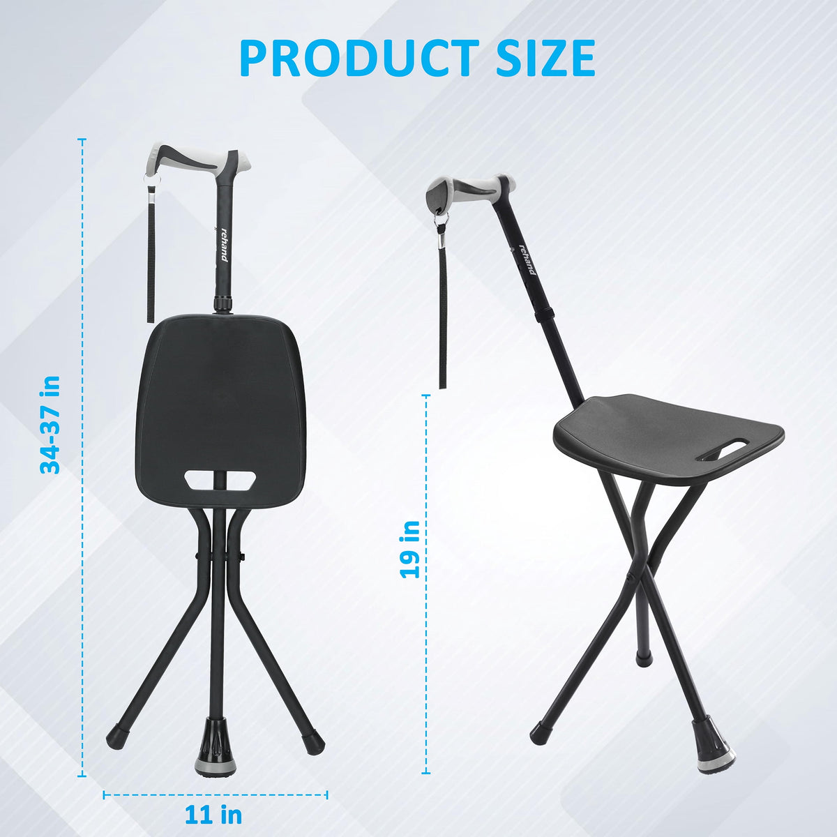 Rehand Walking Cane with Seat, Folding Adjustable Lightweight,Black